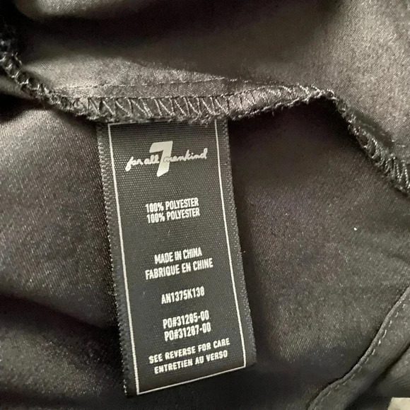 7 FOR ALL MANKIND Black Puff Sleeve Square Neckline Peplum Satin Blouse Size XL - Picture 8 of 8